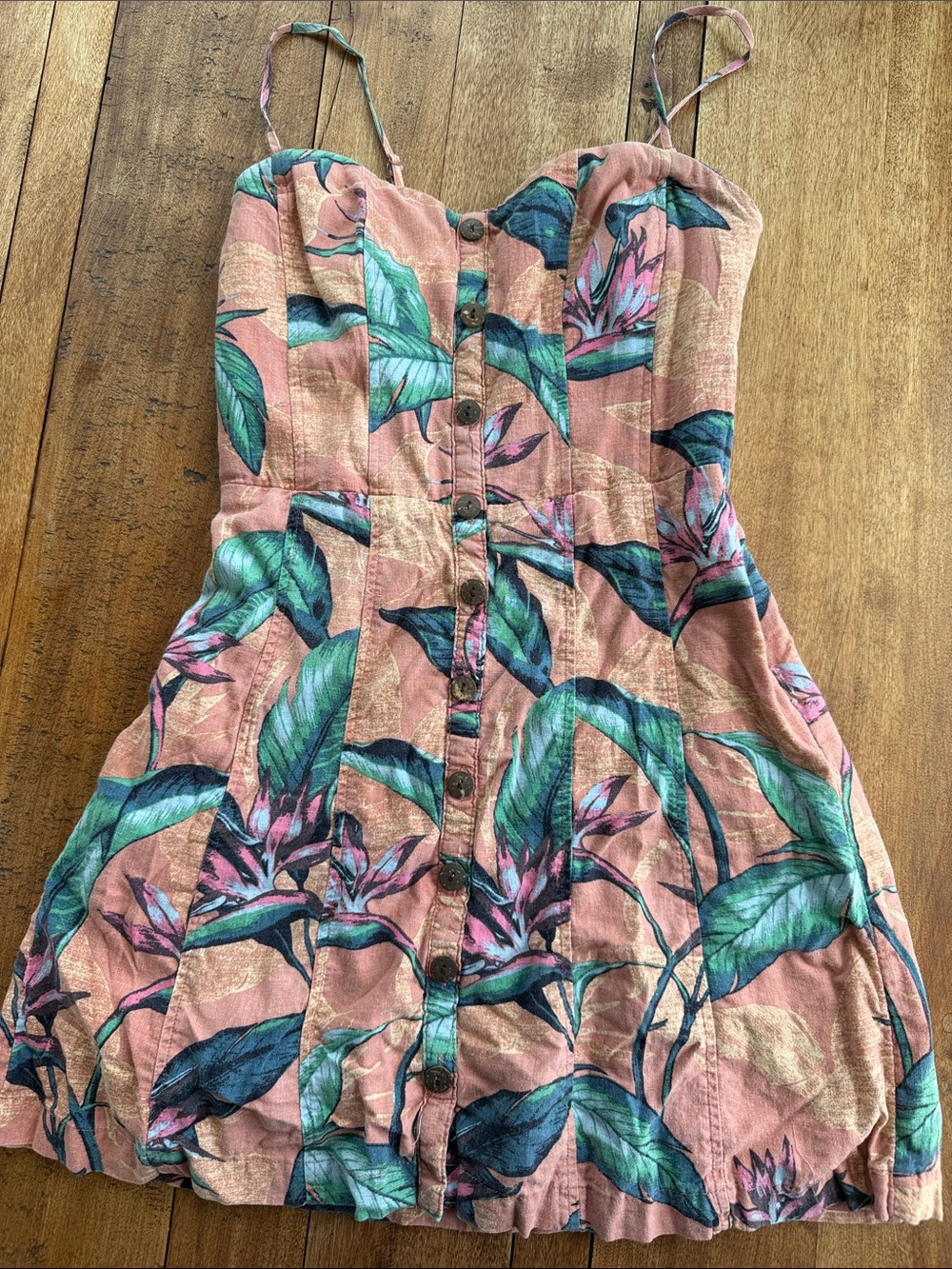 Kimchi Blue Pink Tropical Button-Front Mini Dress